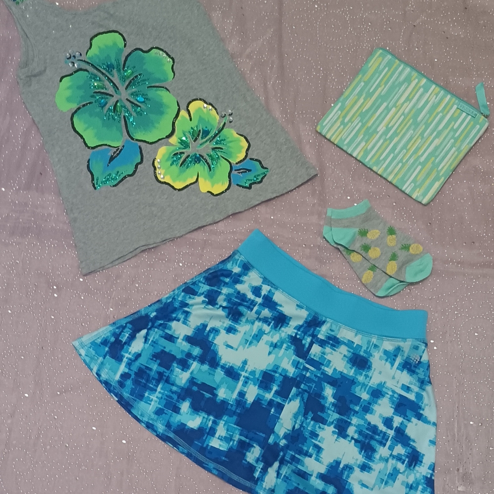 Bejeweled Justice Top & Blue Girl's Skorts Matching Set With Accessories